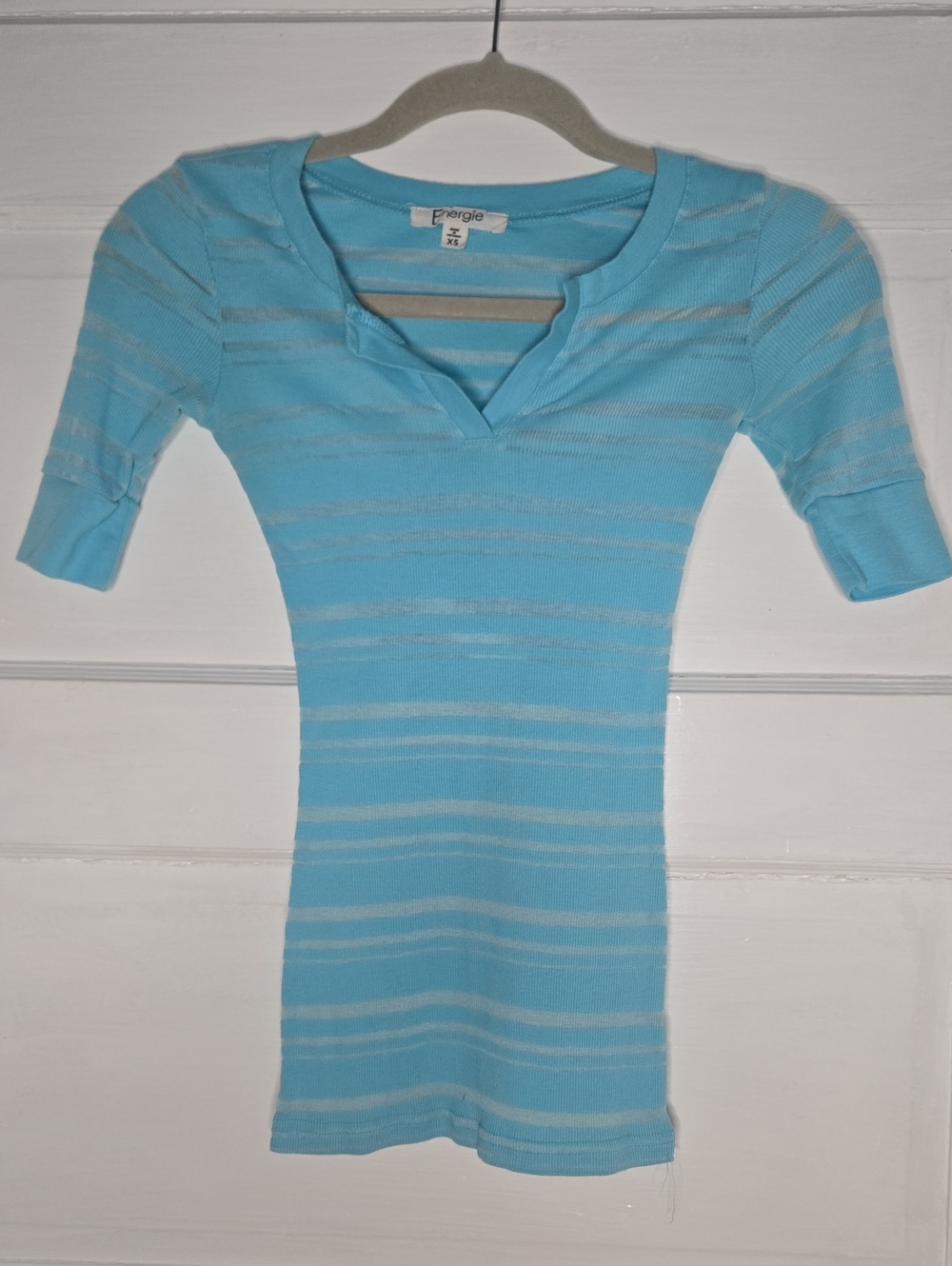 Energie Striped Shirt W/ Quarter Length Sleeve Blue & Gray XS_131